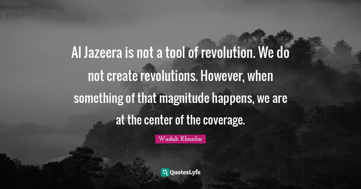Al Jazeera is not a tool of revolution. We do not create revolutions. However, when something of that magnitude happens, we are at the center of the coverage.