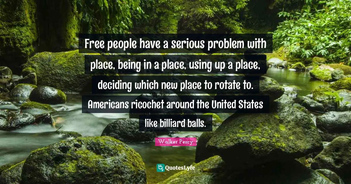 Free people have a serious problem with place, being in a place, using up a place, deciding which new place to rotate to. Americans ricochet around the United States like billiard balls.