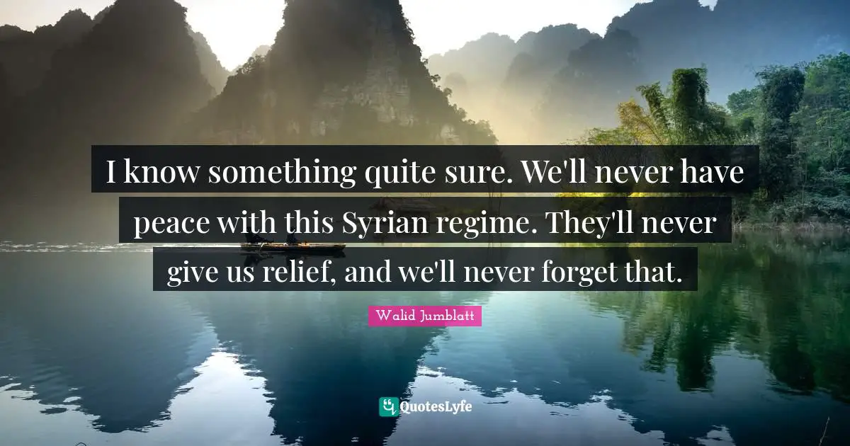 I know something quite sure. We'll never have peace with this Syrian regime. They'll never give us relief, and we'll never forget that.