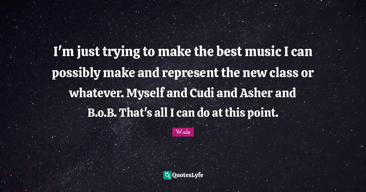 I'm just trying to make the best music I can possibly make and represent the new class or whatever. Myself and Cudi and Asher and B.o.B. That's all I can do at this point.