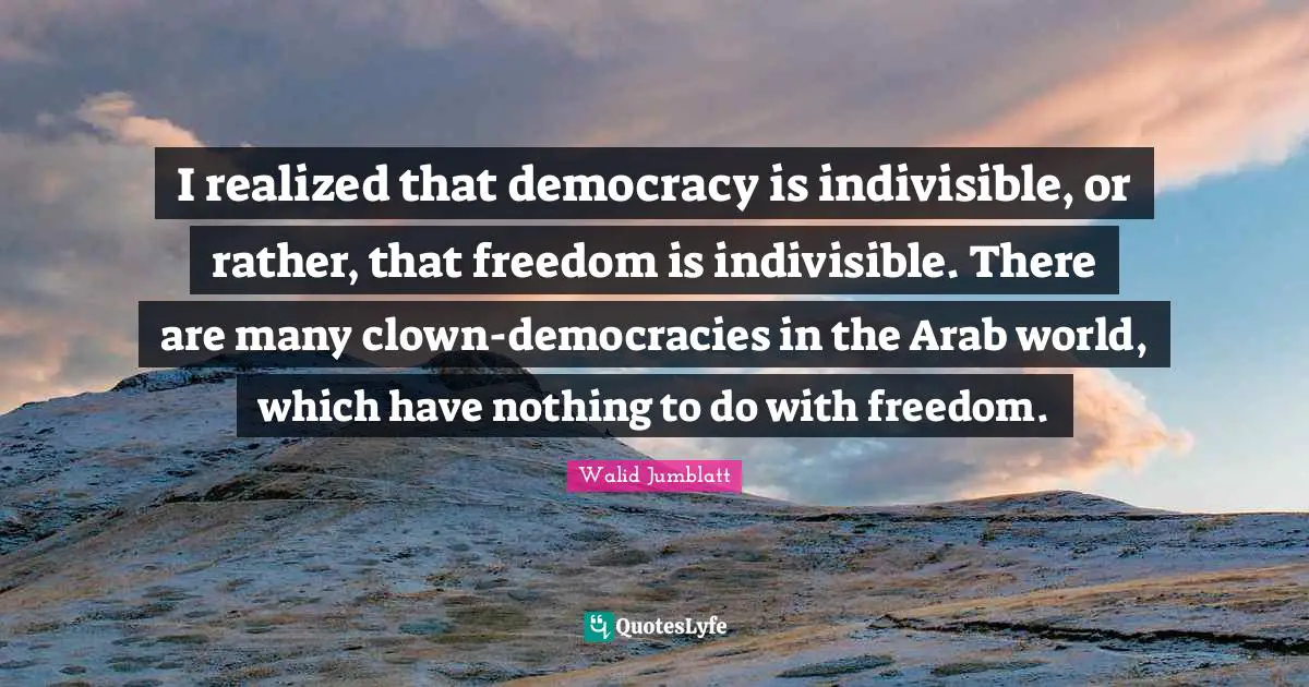 I realized that democracy is indivisible, or rather, that freedom is indivisible. There are many clown-democracies in the Arab world, which have nothing to do with freedom.
