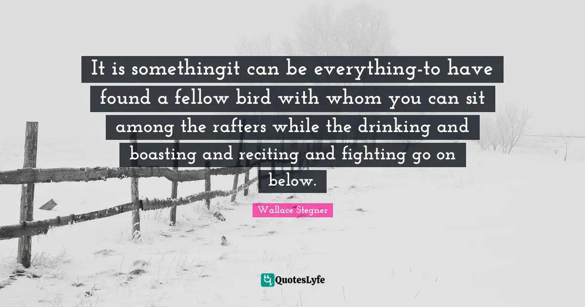 It is somethingit can be everything-to have found a fellow bird with whom you can sit among the rafters while the drinking and boasting and reciting and fighting go on below.
