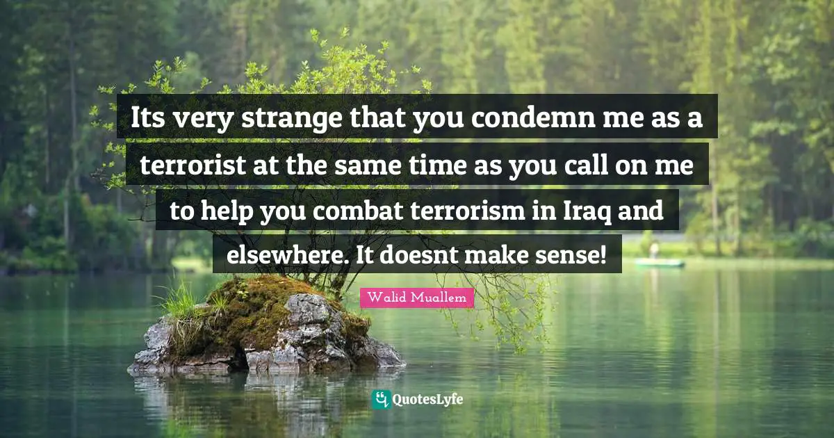 Its very strange that you condemn me as a terrorist at the same time as you call on me to help you combat terrorism in Iraq and elsewhere. It doesnt make sense!