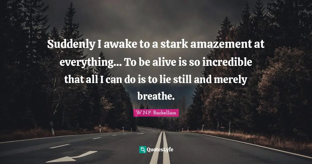 Suddenly I awake to a stark amazement at everything... To be alive is so incredible that all I can do is to lie still and merely breathe.