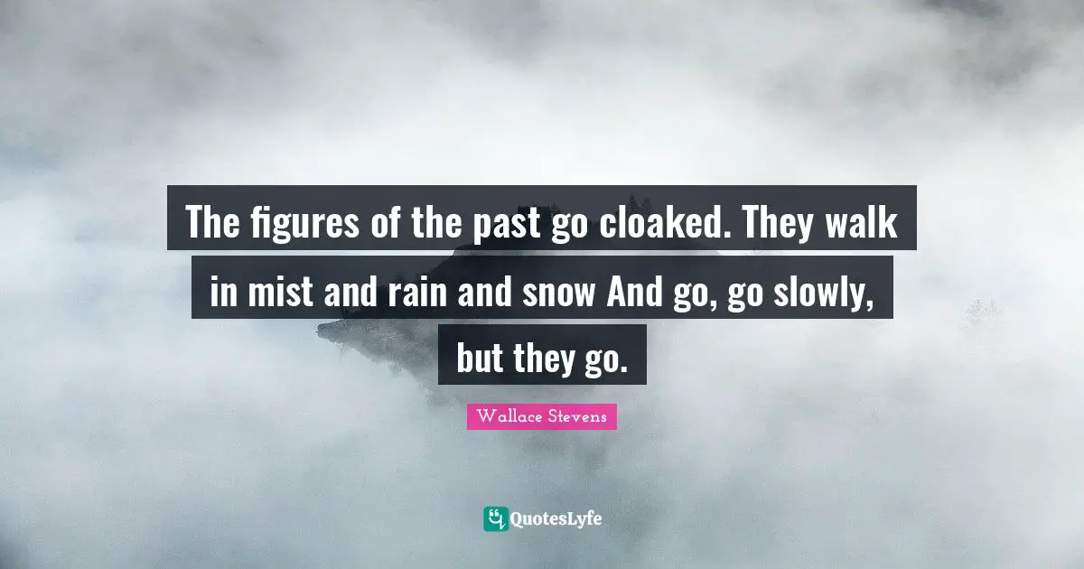 The figures of the past go cloaked. They walk in mist and rain and snow And go, go slowly, but they go.