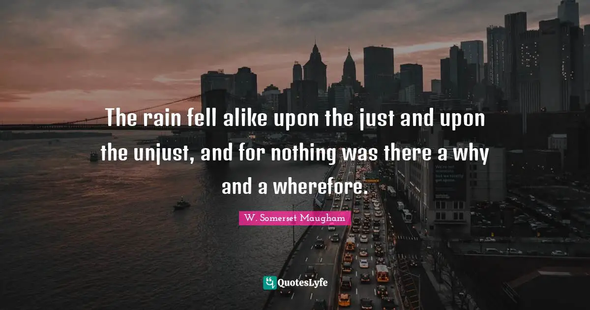 The rain fell alike upon the just and upon the unjust, and for nothing was there a why and a wherefore.
