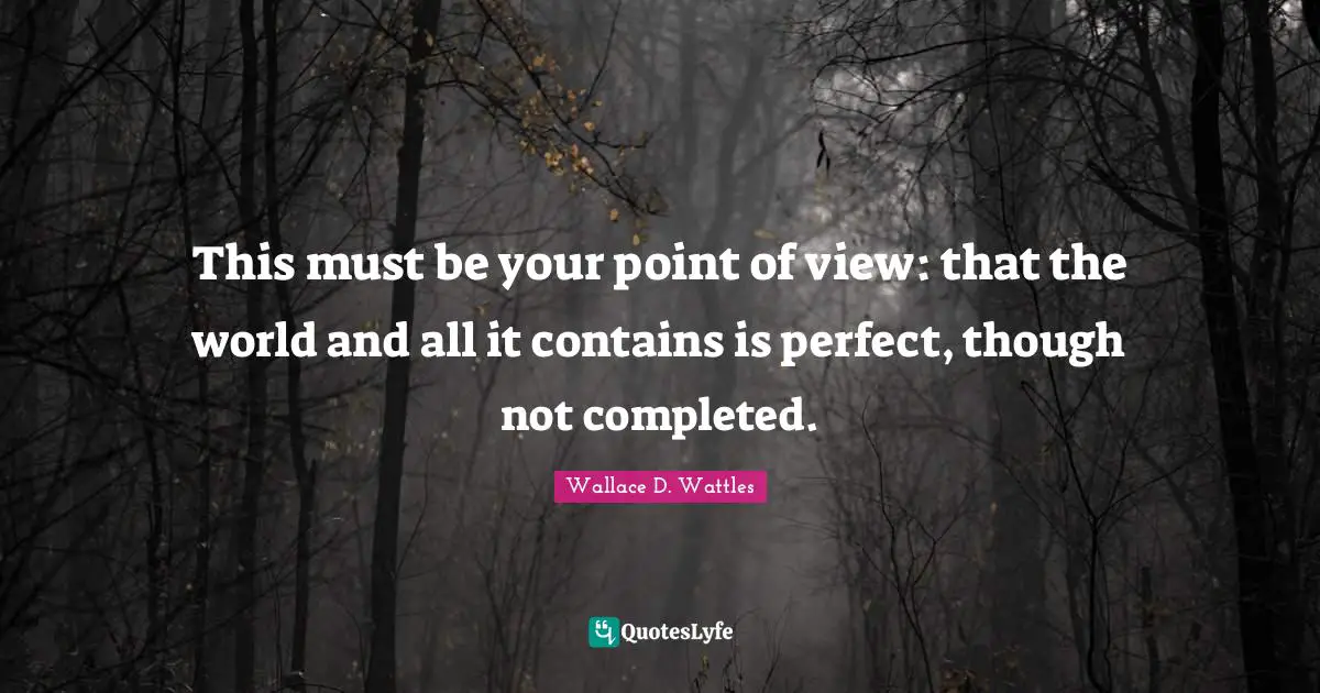 This must be your point of view: that the world and all it contains is perfect, though not completed.