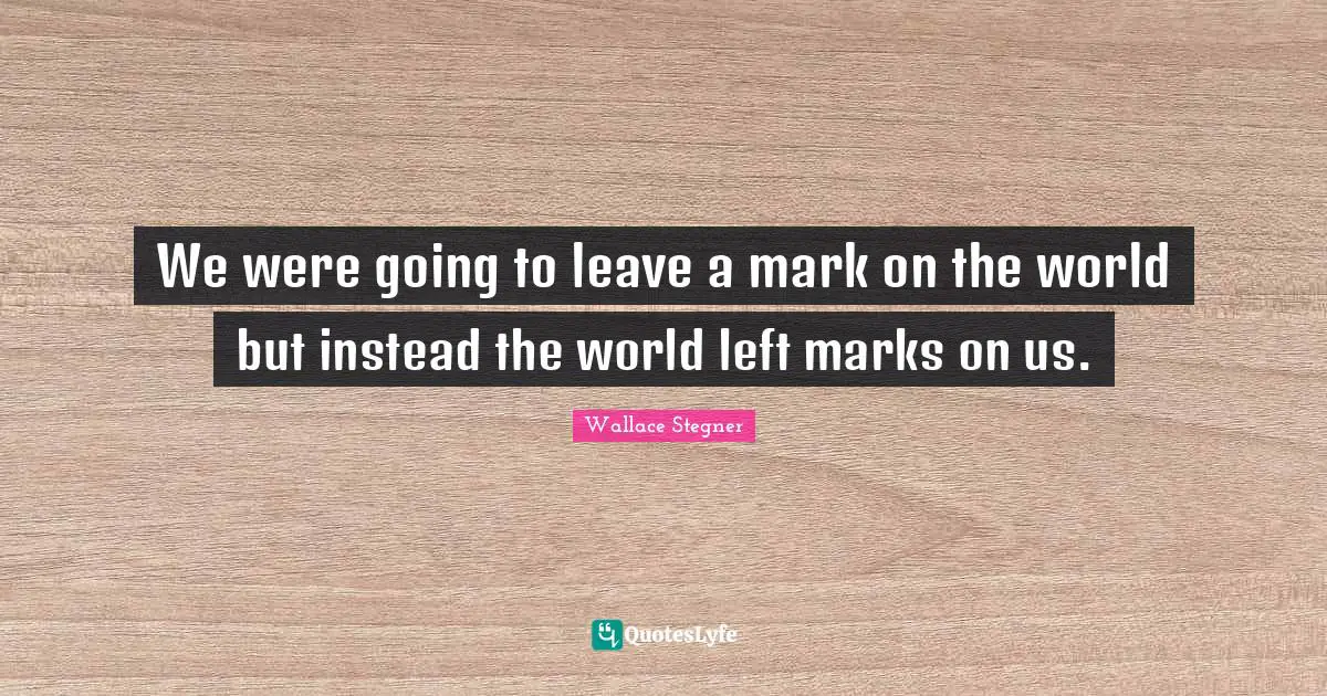We were going to leave a mark on the world but instead the world left marks on us.