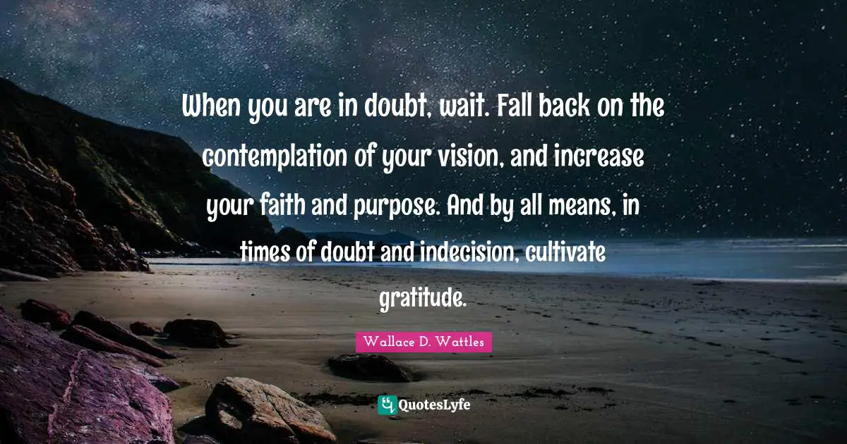 Fall Back Quotes: "When you are in doubt, wait. Fall back on the contemplation of your vision, and increase your faith and purpose. And by all means, in times of doubt and indecision, cultivate gratitude."