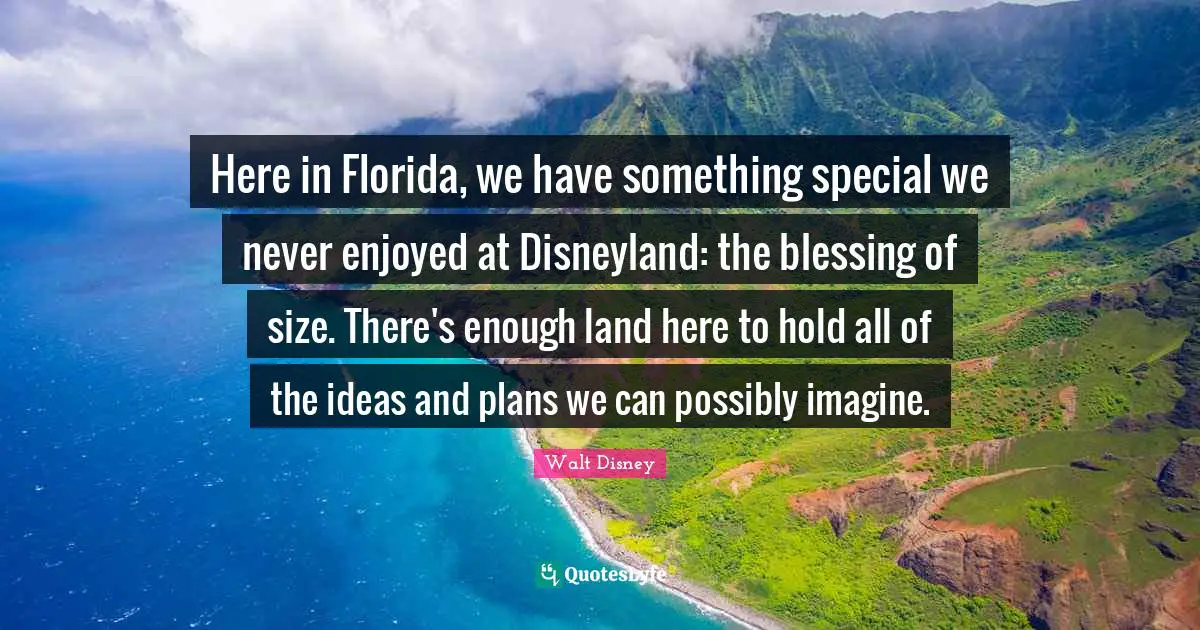 Here in Florida, we have something special we never enjoyed at Disneyland: the blessing of size. There's enough land here to hold all of the ideas and plans we can possibly imagine.