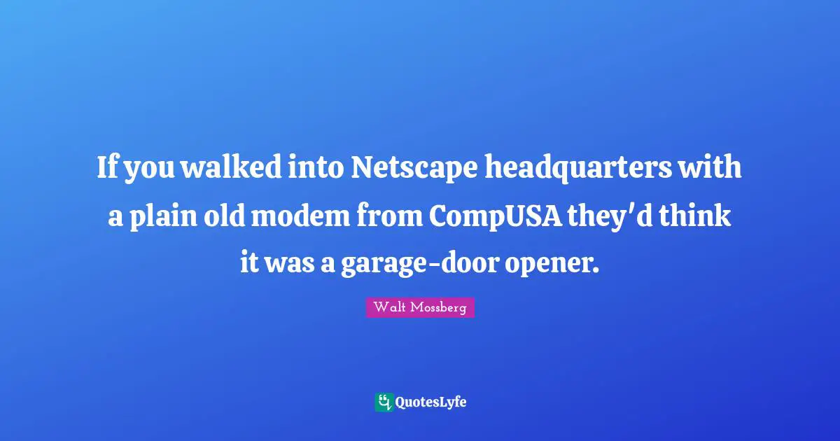 If you walked into Netscape headquarters with a plain old modem from CompUSA they'd think it was a garage-door opener.