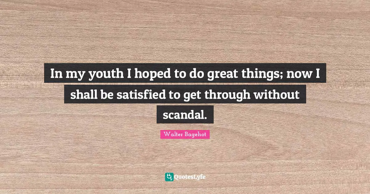 In my youth I hoped to do great things; now I shall be satisfied to get through without scandal.