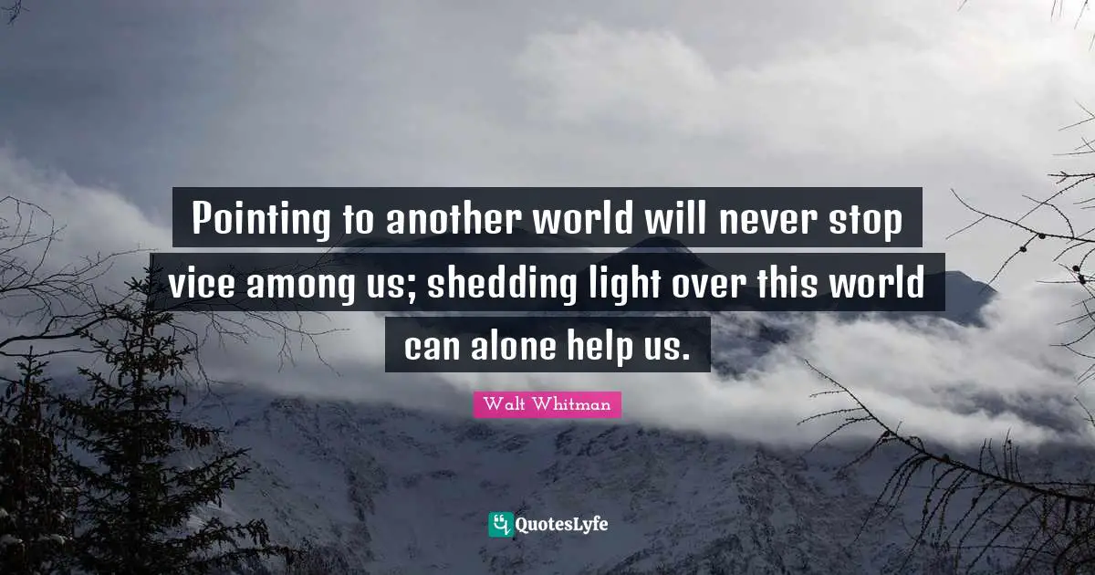 Another World Quotes: "Pointing to another world will never stop vice among us; shedding light over this world can alone help us."
