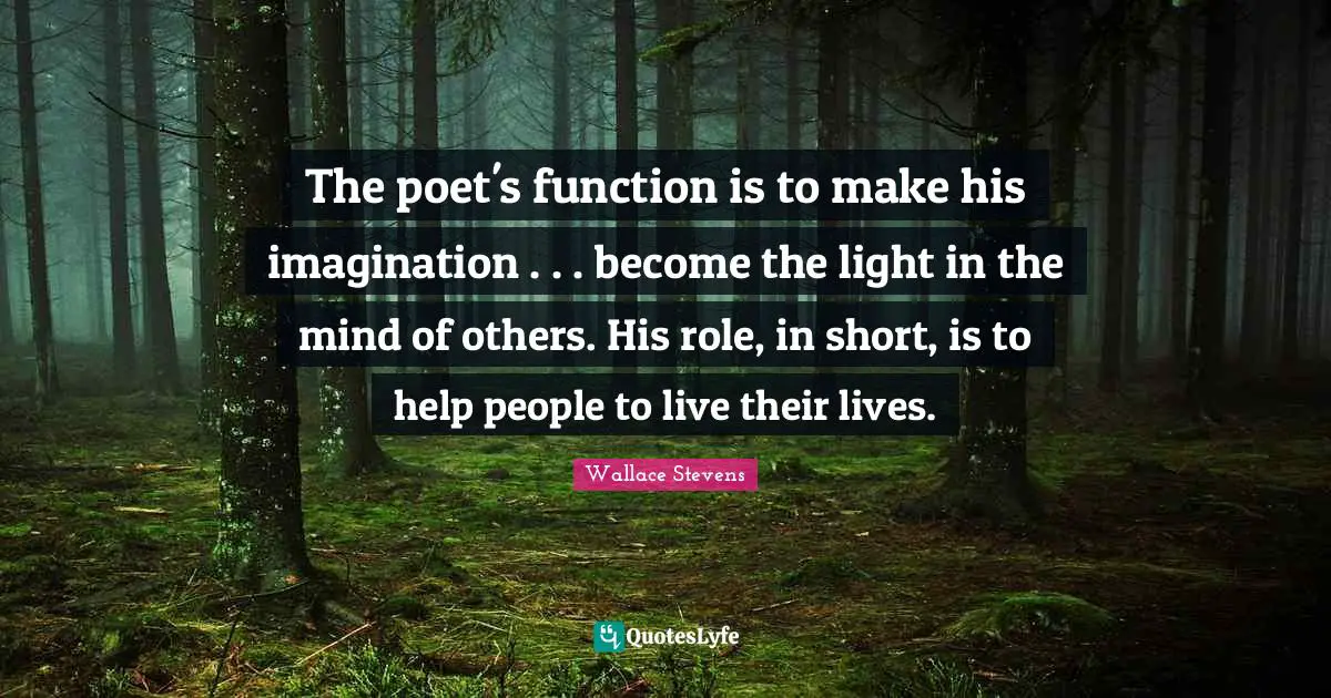 The poet's function is to make his imagination . . . become the light in the mind of others. His role, in short, is to help people to live their lives.