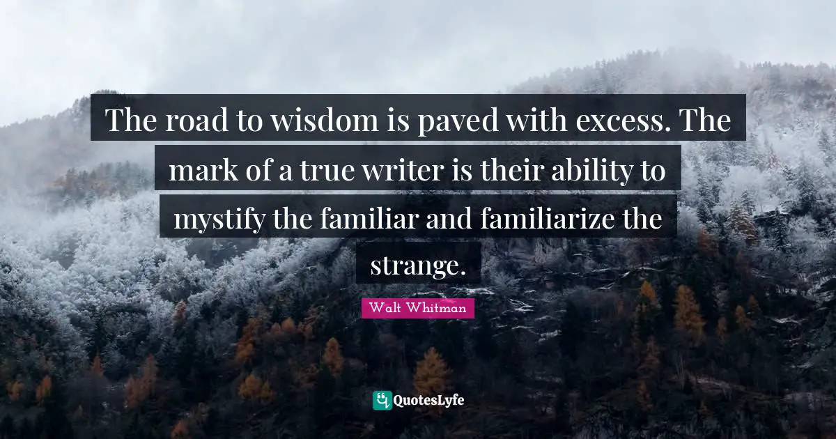 The road to wisdom is paved with excess. The mark of a true writer is their ability to mystify the familiar and familiarize the strange.