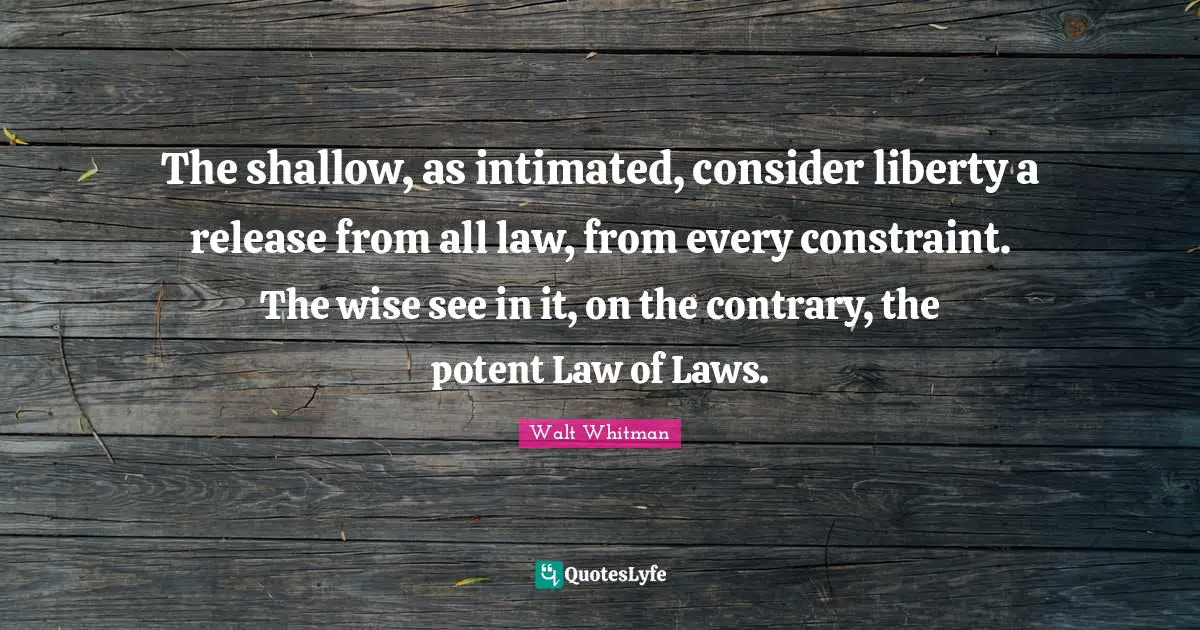 The shallow, as intimated, consider liberty a release from all law, from every constraint. The wise see in it, on the contrary, the potent Law of Laws.