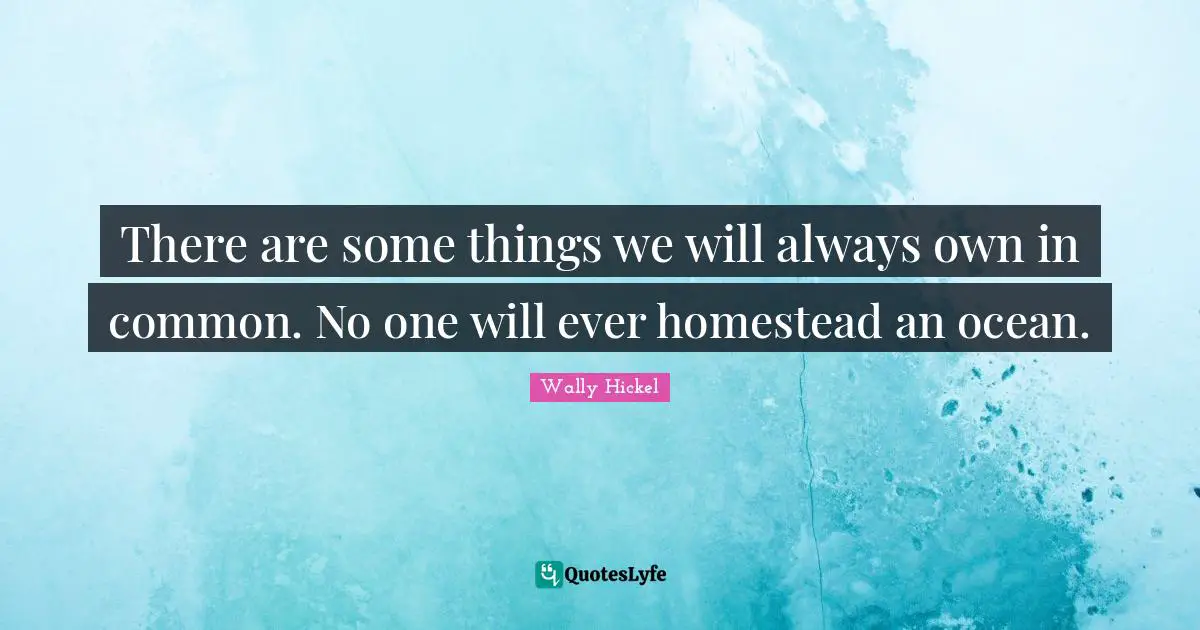 Wally Hickel Quotes: "There are some things we will always own in common. No one will ever homestead an ocean."