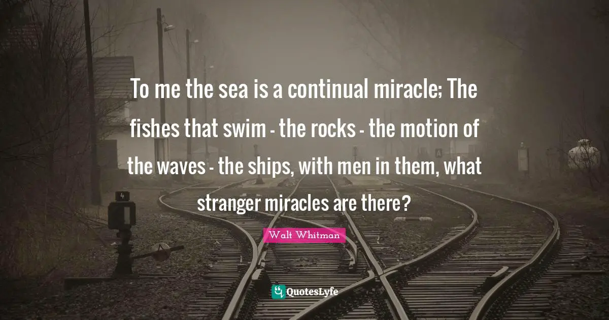 To me the sea is a continual miracle; The fishes that swim - the rocks - the motion of the waves - the ships, with men in them, what stranger miracles are there?