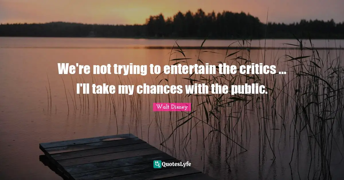 We're not trying to entertain the critics ... I'll take my chances with the public.