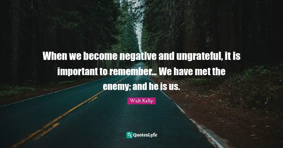 When we become negative and ungrateful, it is important to remember... We have met the enemy; and he is us.