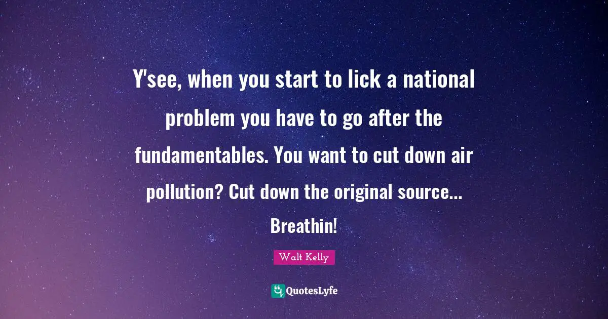Y'see, when you start to lick a national problem you have to go after the fundamentables. You want to cut down air pollution? Cut down the original source... Breathin!