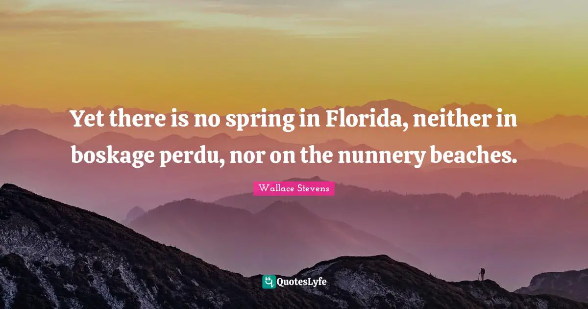 Yet there is no spring in Florida, neither in boskage perdu, nor on the nunnery beaches.