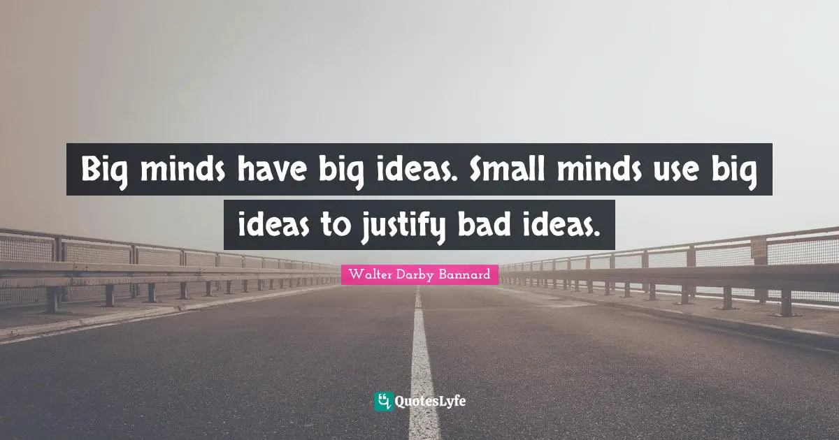 Walter Darby Bannard Quotes: "Big minds have big ideas. Small minds use big ideas to justify bad ideas."