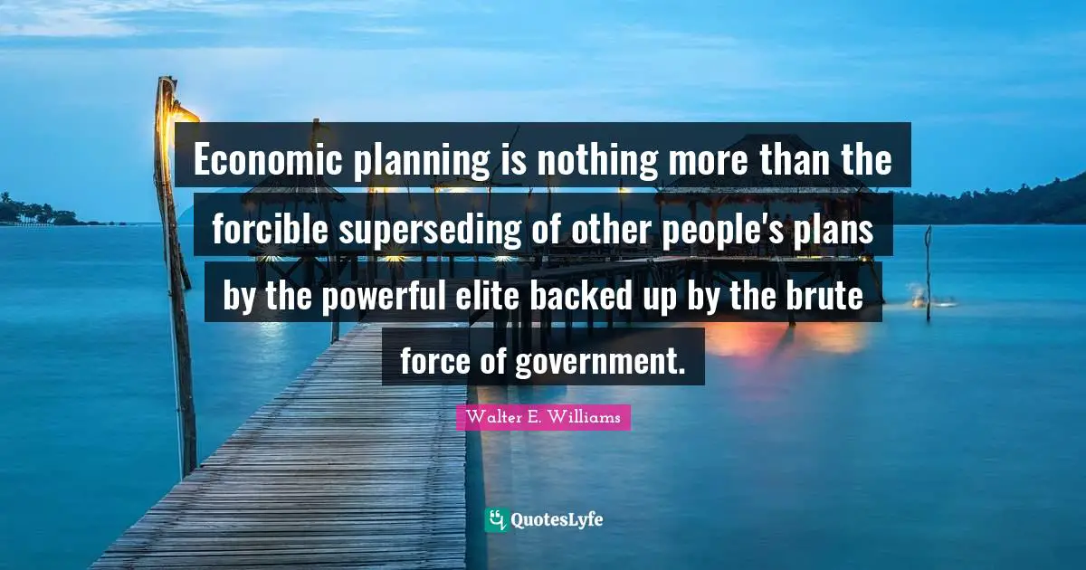Economic planning is nothing more than the forcible superseding of other people's plans by the powerful elite backed up by the brute force of government.