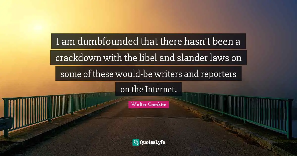 Internet Quotes: "I am dumbfounded that there hasn't been a crackdown with the libel and slander laws on some of these would-be writers and reporters on the Internet."