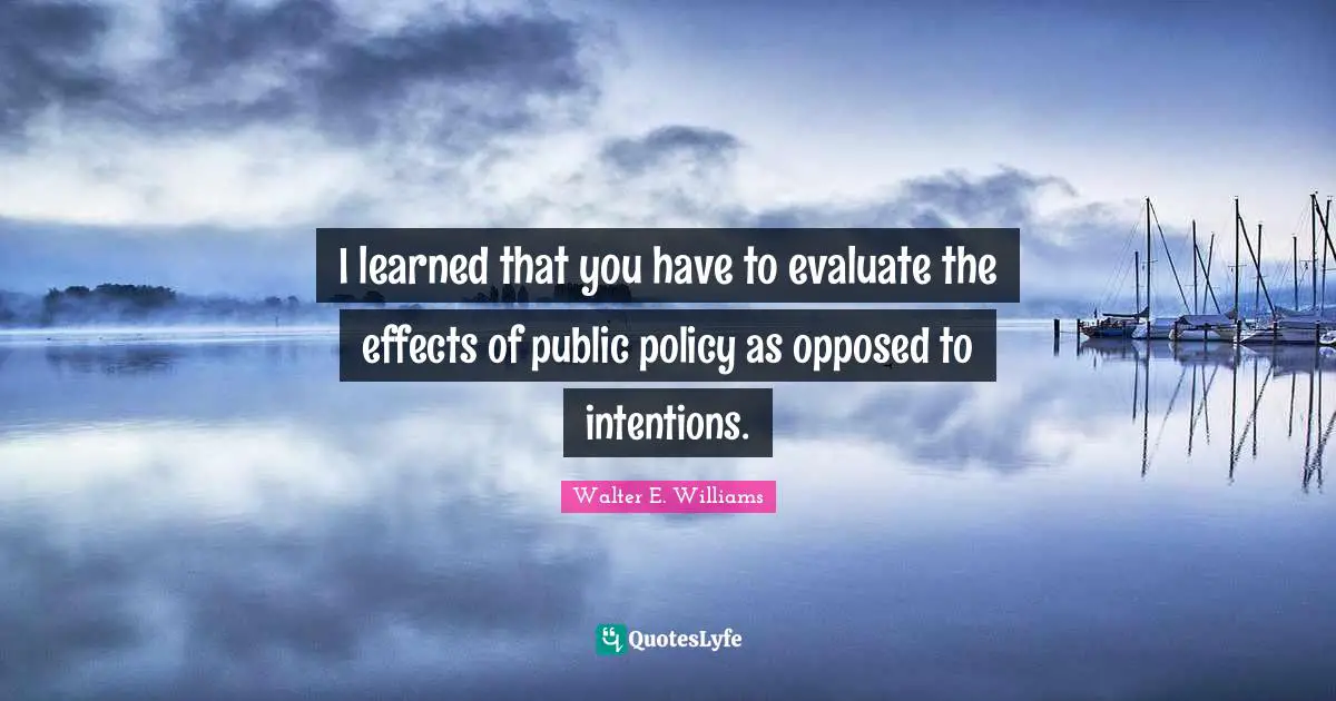 Public Policy Quotes: "I learned that you have to evaluate the effects of public policy as opposed to intentions."