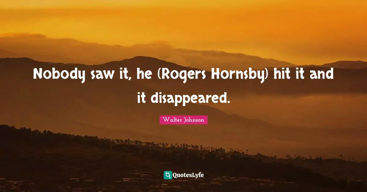 Nobody saw it, he (Rogers Hornsby) hit it and it disappeared.