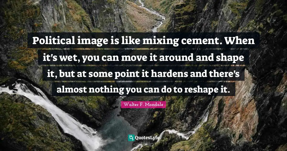 Political image is like mixing cement. When it's wet, you can move it around and shape it, but at some point it hardens and there's almost nothing you can do to reshape it.