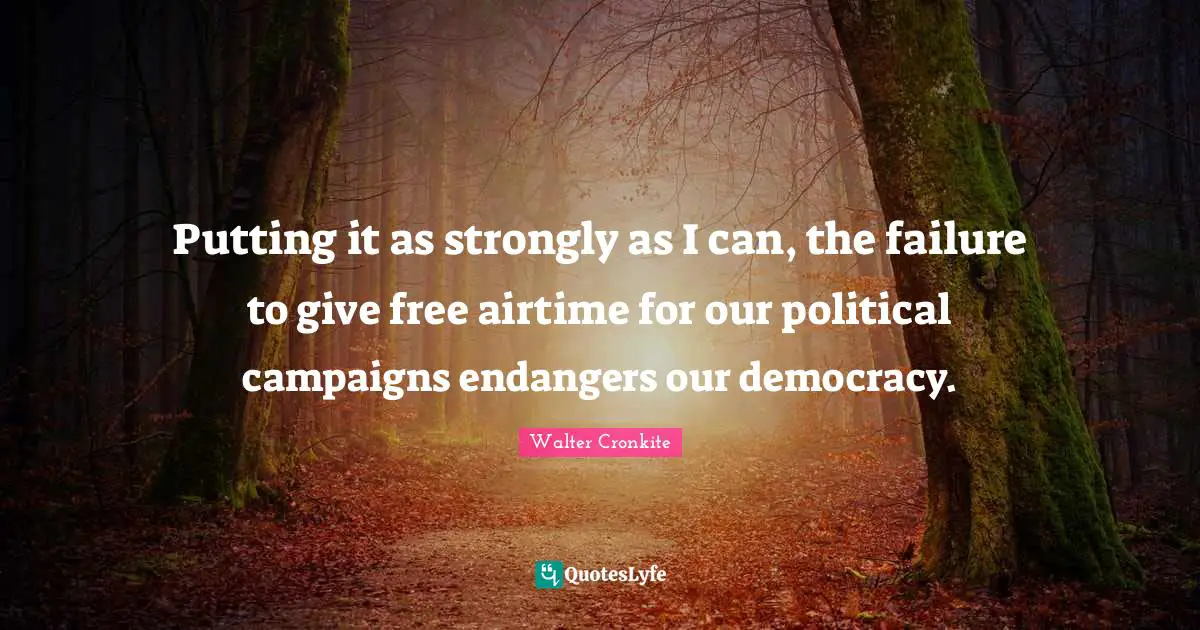 Putting it as strongly as I can, the failure to give free airtime for our political campaigns endangers our democracy.