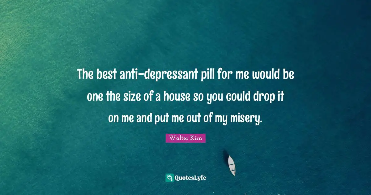 The best anti-depressant pill for me would be one the size of a house so you could drop it on me and put me out of my misery.