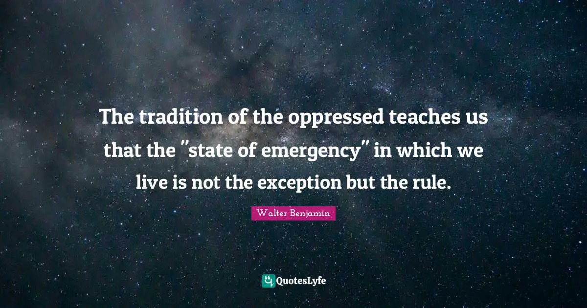 The tradition of the oppressed teaches us that the "state of emergency" in which we live is not the exception but the rule.