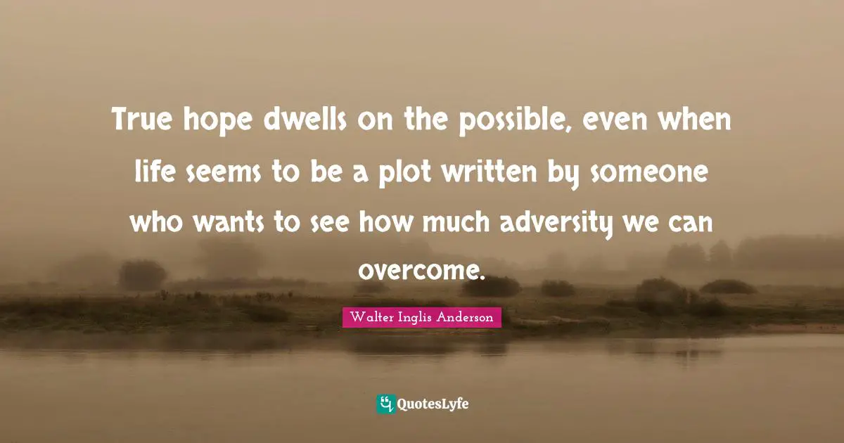True hope dwells on the possible, even when life seems to be a plot written by someone who wants to see how much adversity we can overcome.