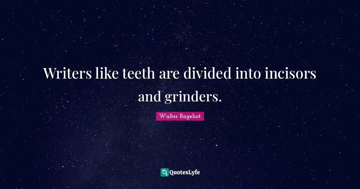 Walter Bagehot Quotes: "Writers like teeth are divided into incisors and grinders."