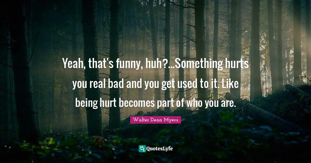 Yeah, that's funny, huh?...Something hurts you real bad and you get used to it. Like being hurt becomes part of who you are.