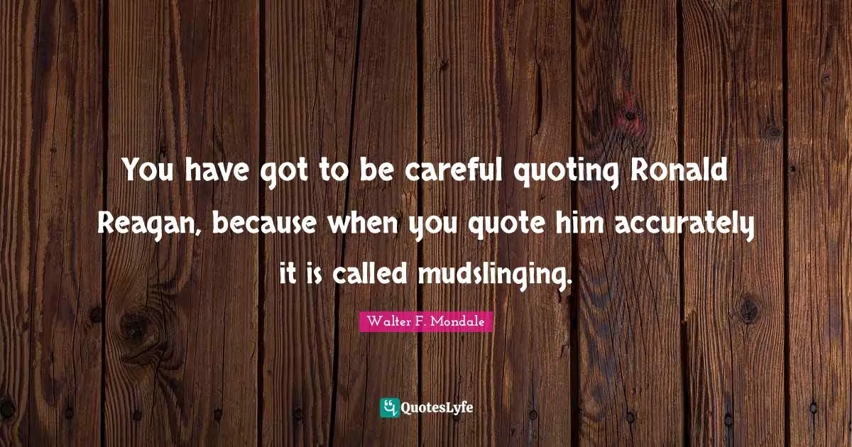 You have got to be careful quoting Ronald Reagan, because when you quote him accurately it is called mudslinging.