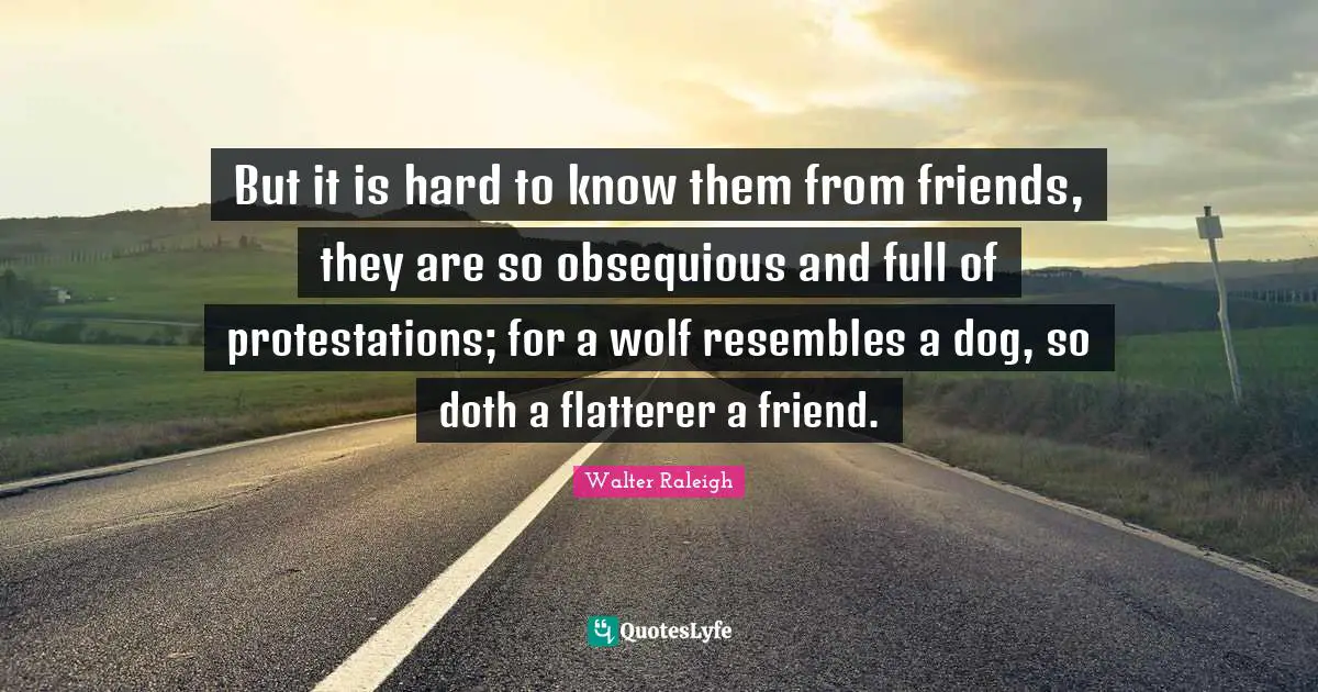 But it is hard to know them from friends, they are so obsequious and full of protestations; for a wolf resembles a dog, so doth a flatterer a friend.