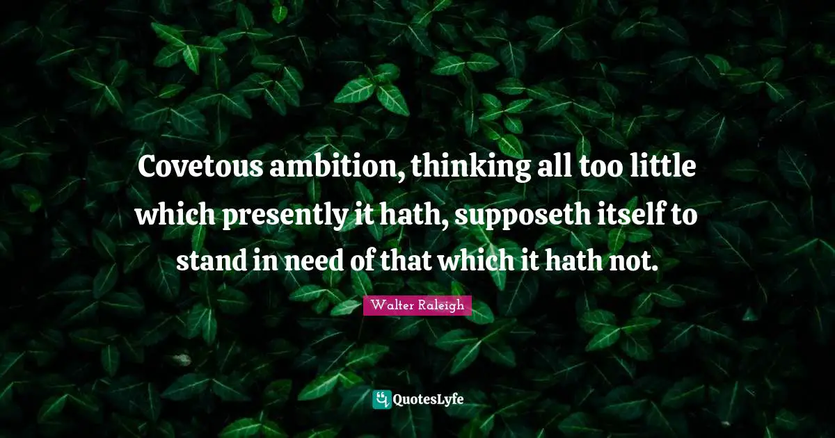 Covetous ambition, thinking all too little which presently it hath, supposeth itself to stand in need of that which it hath not.