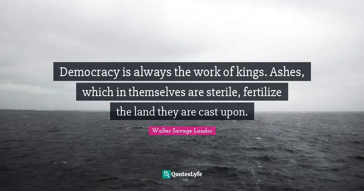 Democracy is always the work of kings. Ashes, which in themselves are sterile, fertilize the land they are cast upon.
