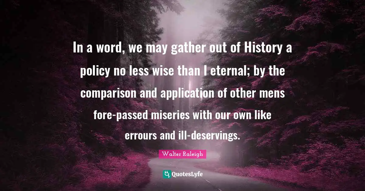 In a word, we may gather out of History a policy no less wise than I eternal; by the comparison and application of other mens fore-passed miseries with our own like errours and ill-deservings.