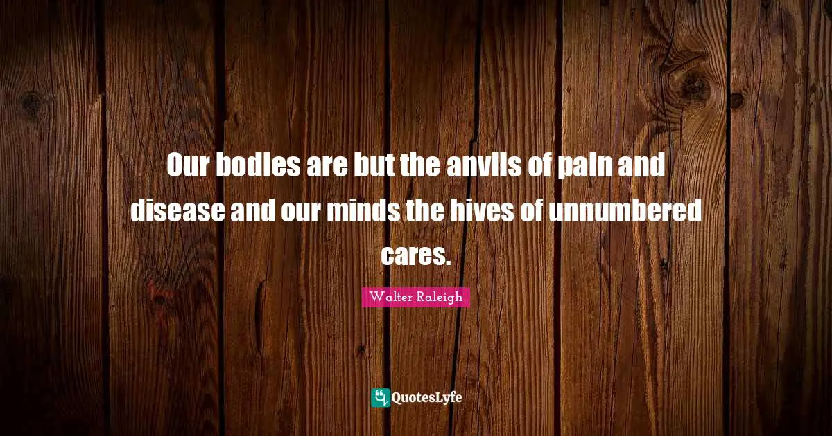 Our bodies are but the anvils of pain and disease and our minds the hives of unnumbered cares.