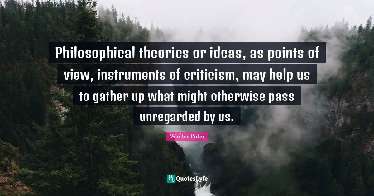 Philosophical theories or ideas, as points of view, instruments of criticism, may help us to gather up what might otherwise pass unregarded by us.
