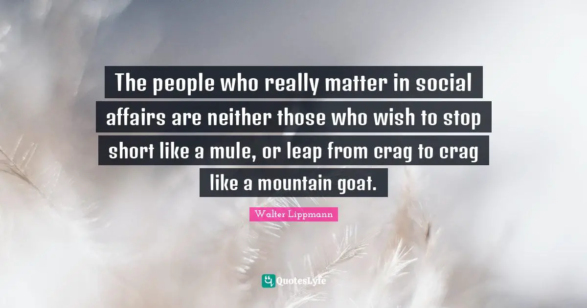 The people who really matter in social affairs are neither those who wish to stop short like a mule, or leap from crag to crag like a mountain goat.