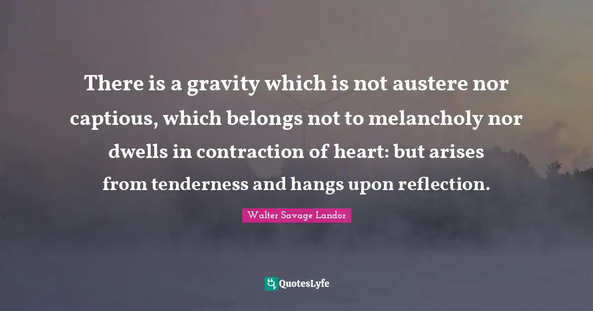 There is a gravity which is not austere nor captious, which belongs not to melancholy nor dwells in contraction of heart: but arises from tenderness and hangs upon reflection.