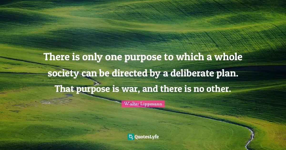 There is only one purpose to which a whole society can be directed by a deliberate plan. That purpose is war, and there is no other.