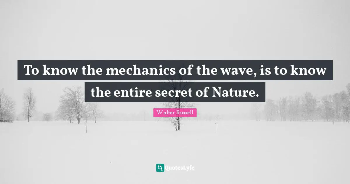 To know the mechanics of the wave, is to know the entire secret of Nature.