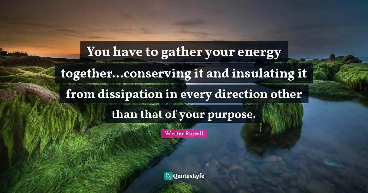 You have to gather your energy together...conserving it and insulating it from dissipation in every direction other than that of your purpose.
